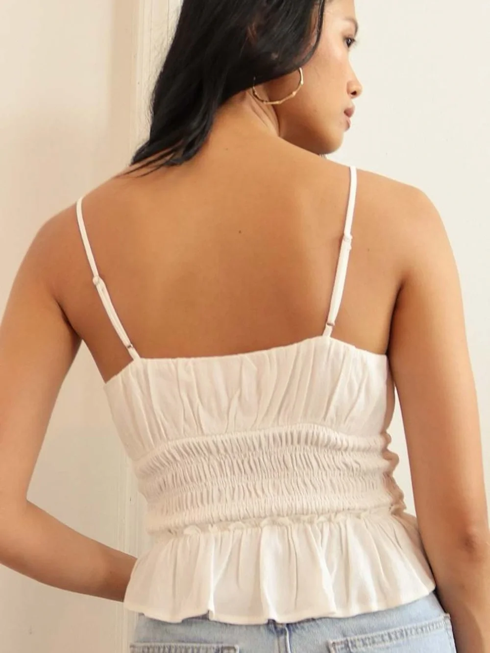 ASTR The Label Fiona White Smocked Ruffled Cami Top, Size Large - Picture 5 of 12